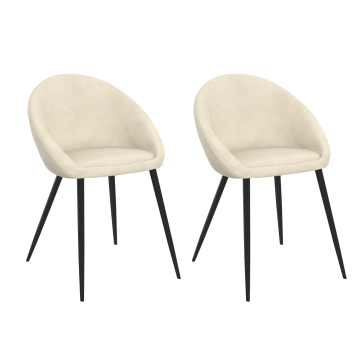 Chaises Dory velours crème pieds métal noirs - lot de 2