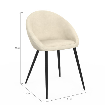 Chaises Dory velours crème pieds métal noirs - lot de 2