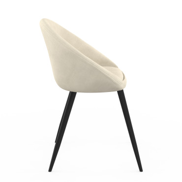 Chaises Dory velours crème pieds métal noirs - lot de 2
