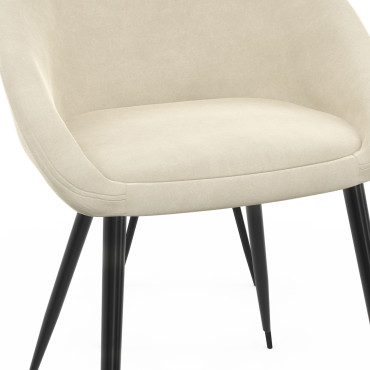 Chaises Dory velours crème pieds métal noirs - lot de 4
