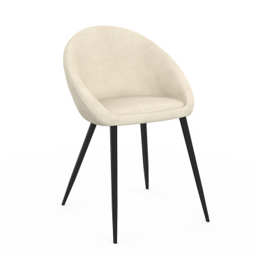Chaises Dory velours crème pieds métal noirs - lot de 4