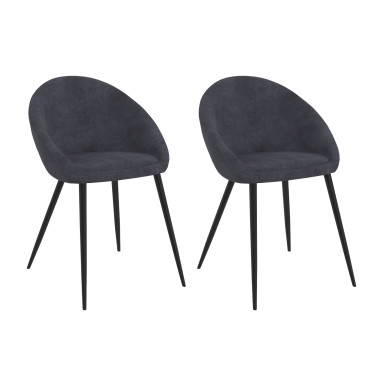 Chaises Dory velours gris pieds métal noirs - lot de 2