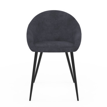 Chaises Dory velours gris pieds métal noirs - lot de 2