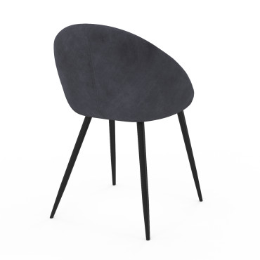 Chaises Dory velours gris pieds métal noirs - lot de 2