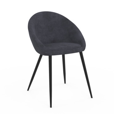 Chaises Dory velours gris pieds métal noirs - lot de 4