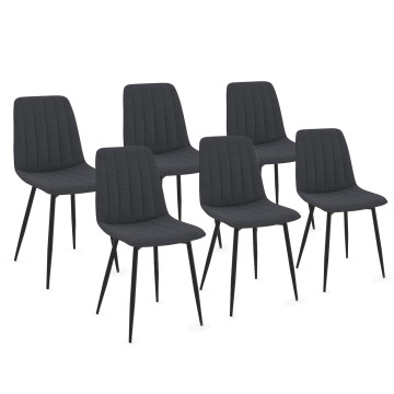 Chaises Fiona velours gris foncé pieds métal noirs - lot de 6