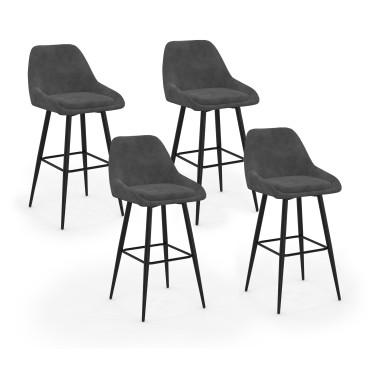 Tabourets de bar Olivia velours gris foncé pieds métal - lot de 4