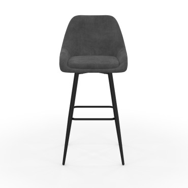 Tabourets de bar Olivia velours gris foncé pieds métal - lot de 4