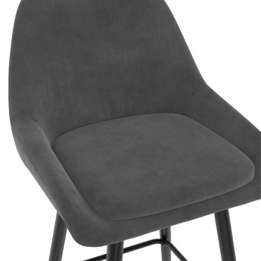 Tabourets de bar Olivia velours gris foncé pieds métal - lot de 4