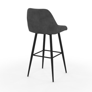 Tabourets de bar Olivia velours gris foncé pieds métal - lot de 4