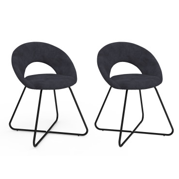 Chaises Malone velours gris foncé pieds noirs - lot de 2
