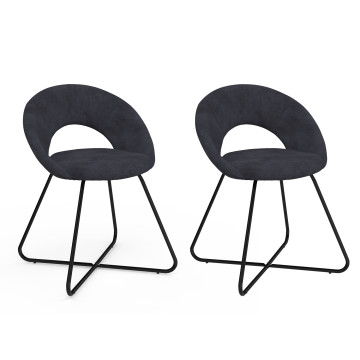 Chaises Malone velours gris foncé pieds noirs - lot de 2