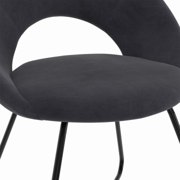 Chaises Malone velours gris foncé pieds noirs - lot de 2