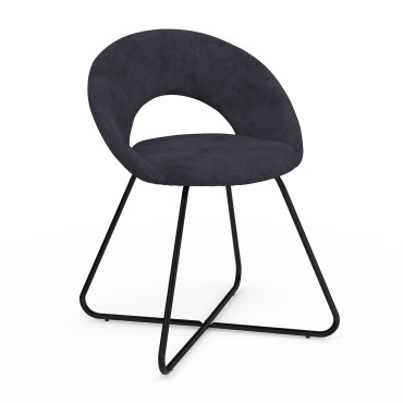 Chaises Malone velours gris foncé pieds noirs - lot de 2