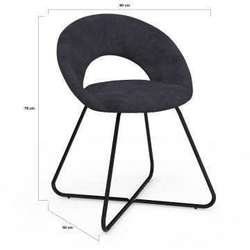 Chaises Malone velours gris foncé pieds noirs - lot de 2
