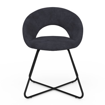 Chaises Malone velours gris foncé pieds noirs - lot de 2