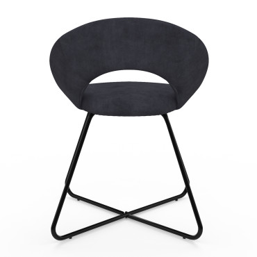 Chaises Malone velours gris foncé pieds noirs - lot de 2