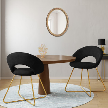 Chaises Malone en velours noir et pieds dorés - lot de 2