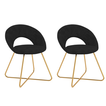 Chaises Malone en velours noir et pieds dorés - lot de 2