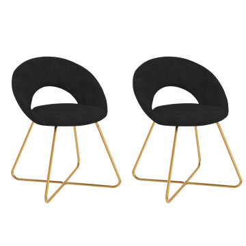 Chaises Malone en velours noir et pieds dorés - lot de 2