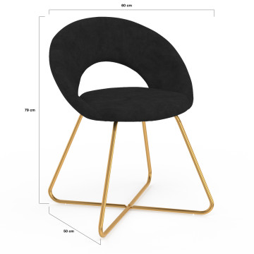 Chaises Malone en velours noir et pieds dorés - lot de 2