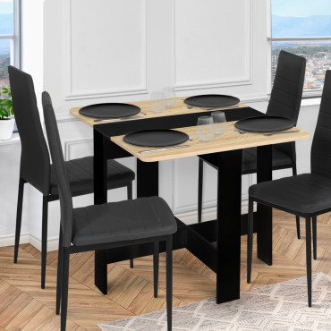 Table à manger carrée dépliable Edi bois et noir