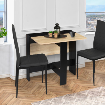 Table à manger carrée dépliable Edi bois et noir