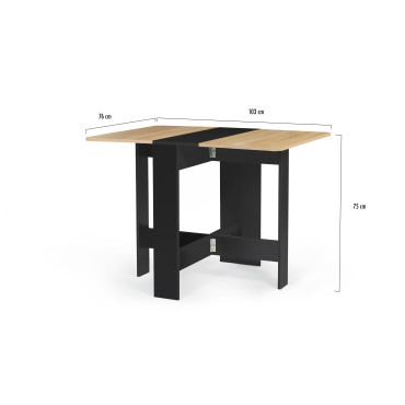 Table à manger carrée dépliable Edi bois et noir