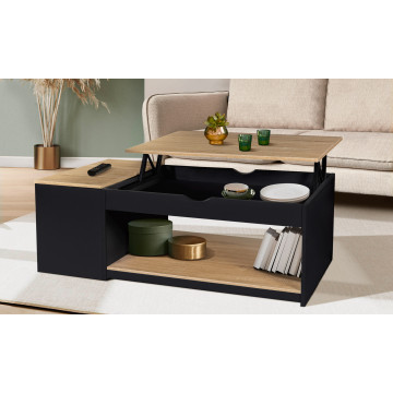 Table basse Elina relevable coffre latéral noir et bois