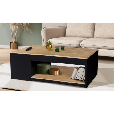Table basse Elina relevable coffre latéral noir et bois