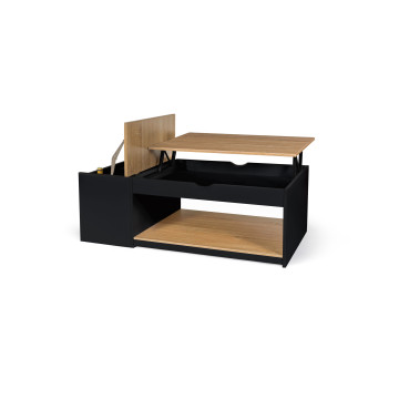 Table basse Elina relevable coffre latéral noir et bois