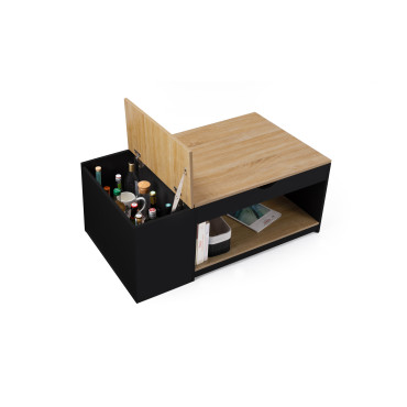 Table basse Elina relevable coffre latéral noir et bois