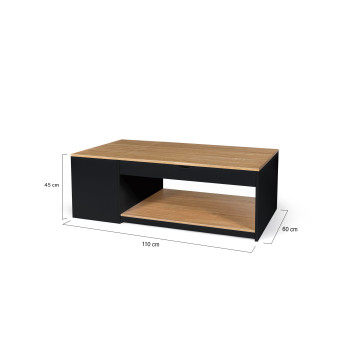 Table basse Elina relevable coffre latéral noir et bois