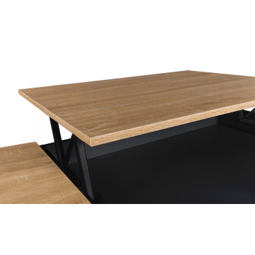 Table basse Elina relevable coffre latéral noir et bois