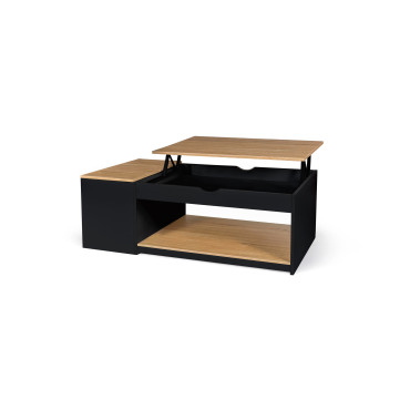 Table basse Elina relevable coffre latéral noir et bois