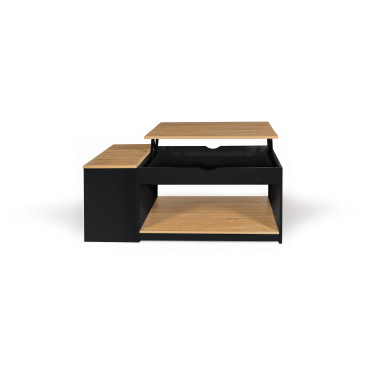 Table basse Elina relevable coffre latéral noir et bois