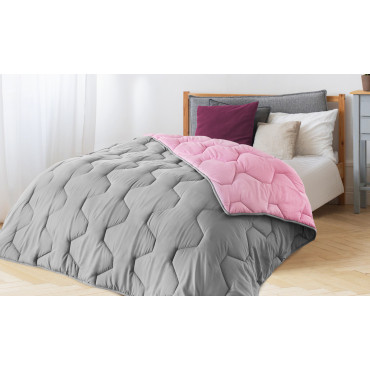 Couette chaude réversible bicolore rose et gris 220x240cm - microfibres 300 g/m2