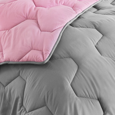 Couette chaude réversible bicolore rose et gris 220x240cm - microfibres 300 g/m2