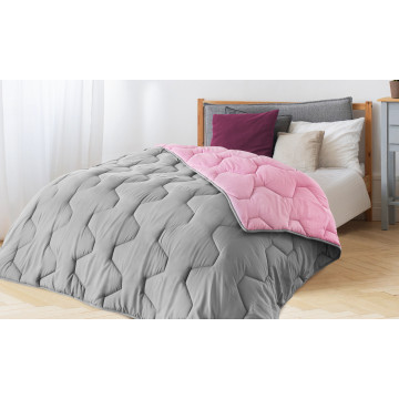 Couette chaude réversible bicolore rose et gris 240x260cm - microfibres 300 g/m2