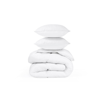 Couette extra chaude blanche 200x200cm anti-acariens - microfibres 700 g/m2 + 2 oreillers
