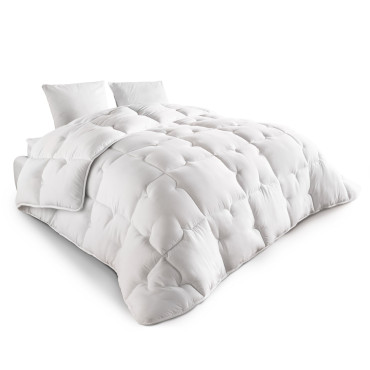 Couette extra chaude blanche 200x200cm anti-acariens - microfibres 700 g/m2 + 2 oreillers