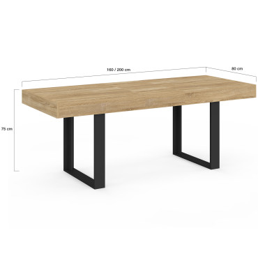 Table à manger extensible Brixton bois et noir 160-200cm