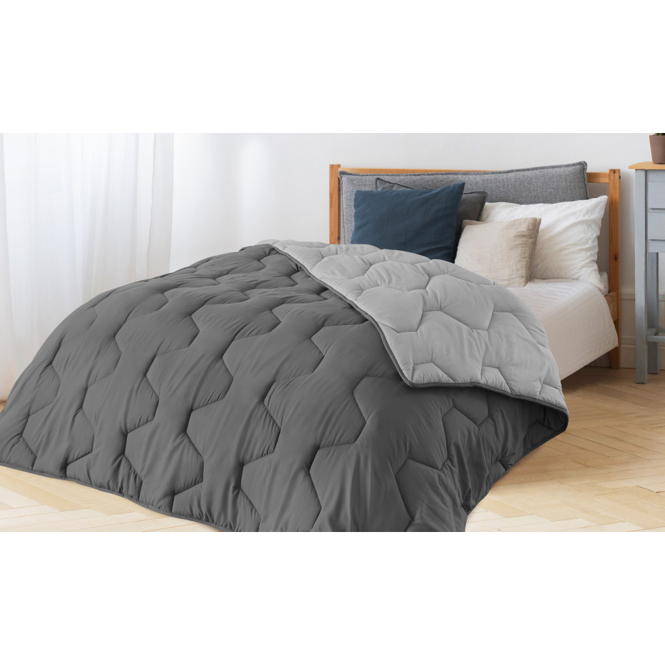 Couette chaude réversible bicolore grise 240x260cm - microfibres 300 g/m2