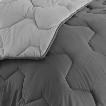 Couette chaude réversible bicolore grise 200x200cm - microfibres 300 g/m2 + 2 oreillers