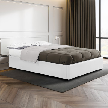 Lit coffre Otta 140x190cm simili cuir blanc