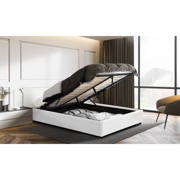 Lit coffre Otta 140x190cm simili cuir blanc