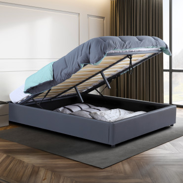 Lit coffre Otta 140x190cm simili cuir gris