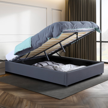 Lit coffre Otta 140x190cm simili cuir gris