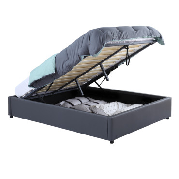 Lit coffre Otta 140x190cm simili cuir gris