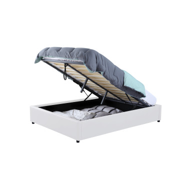 Lit coffre Otta 160x200cm simili cuir blanc